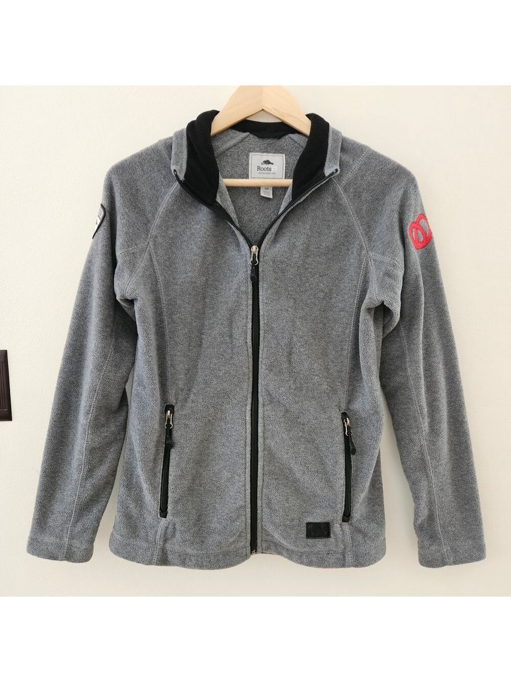 Roots 73 Women’s Grey Full Zip Fleece Jacket Small S Logo Outdoor Casual